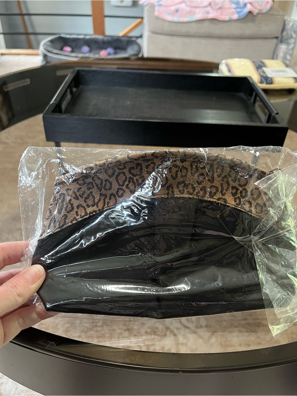 Black and Brown Leopard-Trim Makeup Pouch